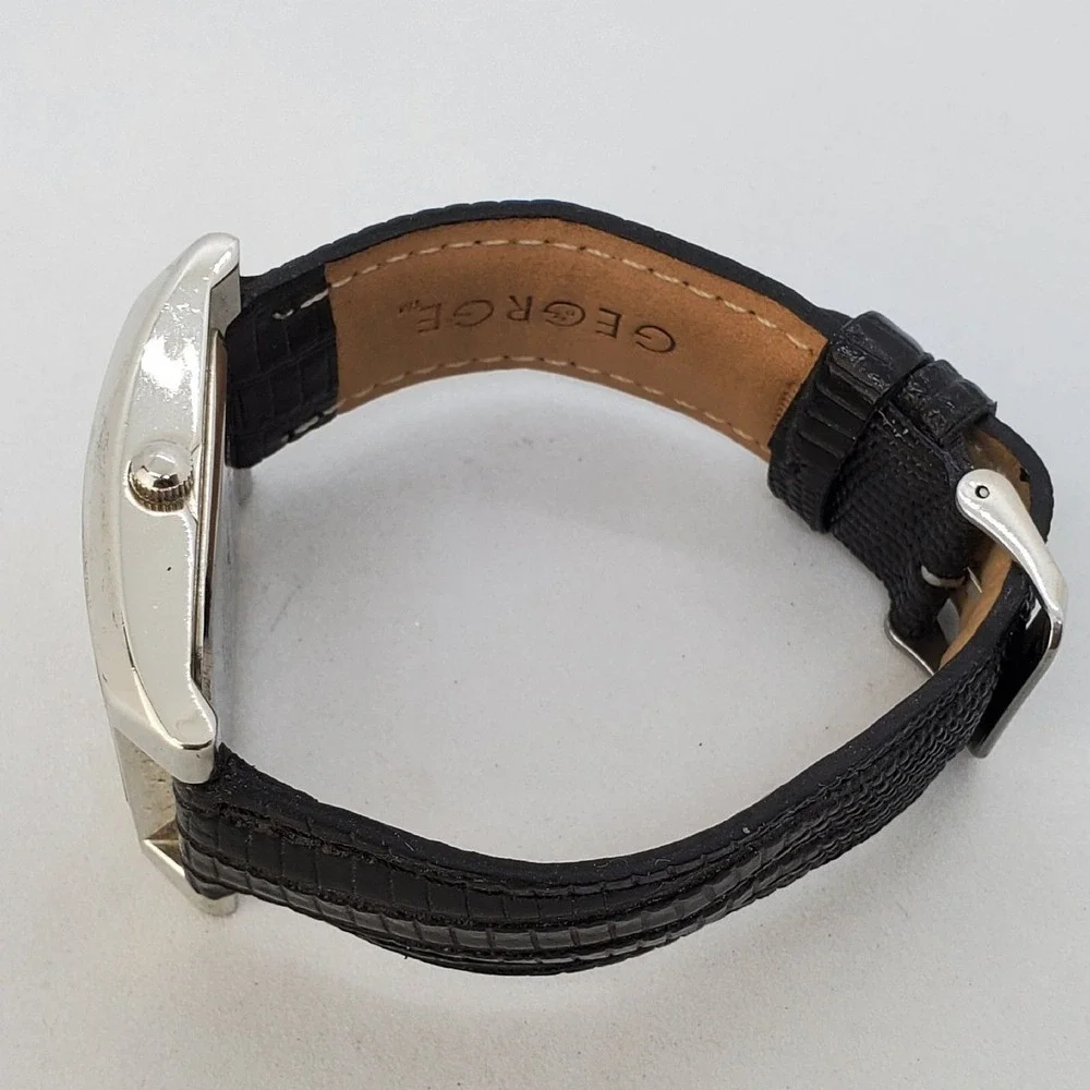 GEGRGE 38MM Women's Watch Crystal Bezel Black Leather Band Straps New Battery‎